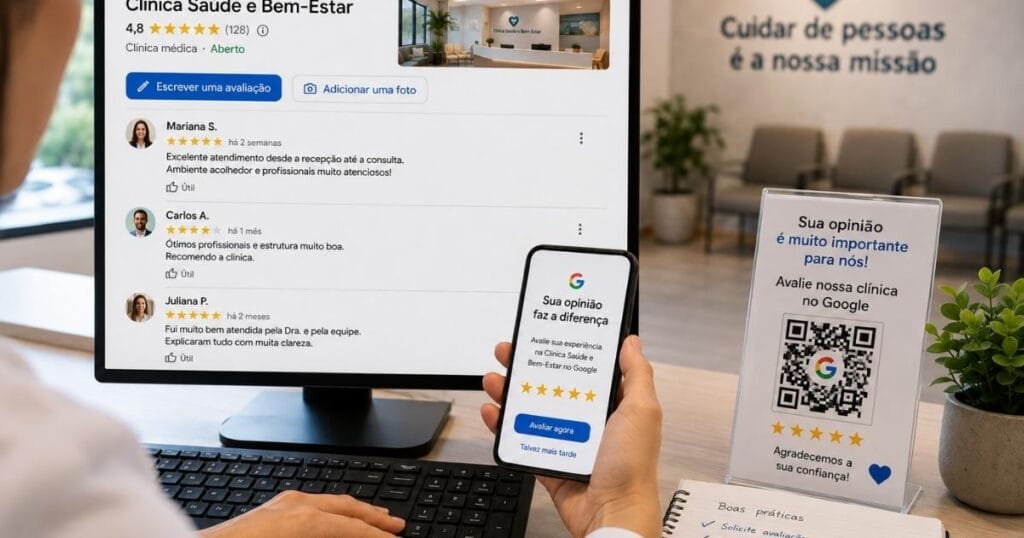 Avaliações no Google também fazem parte da reputação da clínica.