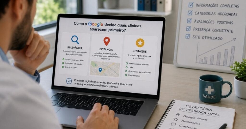 Como o Google decide quais clínicas aparecem primeiro?