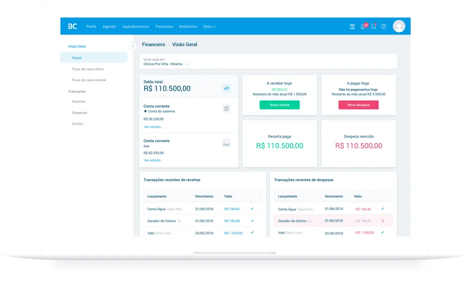Controle financeiro para clínicas e consultórios.