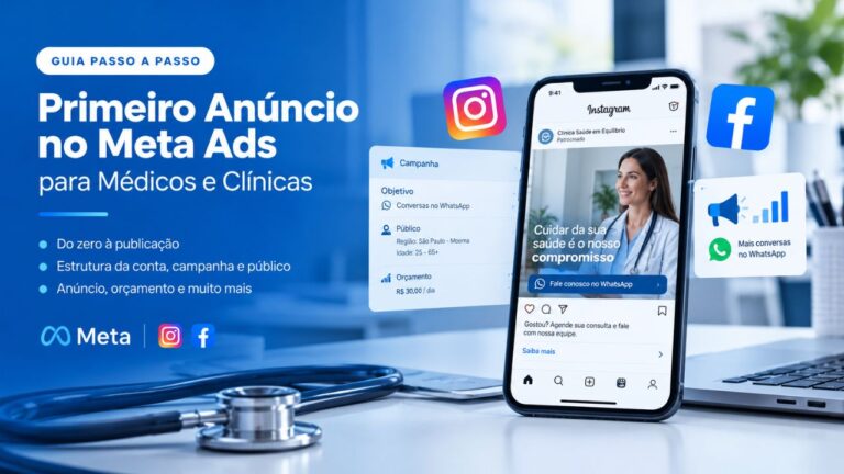 Primeiro anúncio no Meta Ads para médicos e clínicas: guia passo a passo para criar campanhas no Instagram e Facebook.